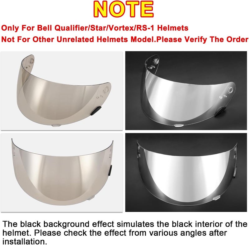 psler Qualifier Visor- Qualifier DLX Helmet Visor Motorcycle Face Shield Accessories Replacement for Bell Qualifier/Star/Vortex/RS-1/Revolver,Transparent Silver - Image 2